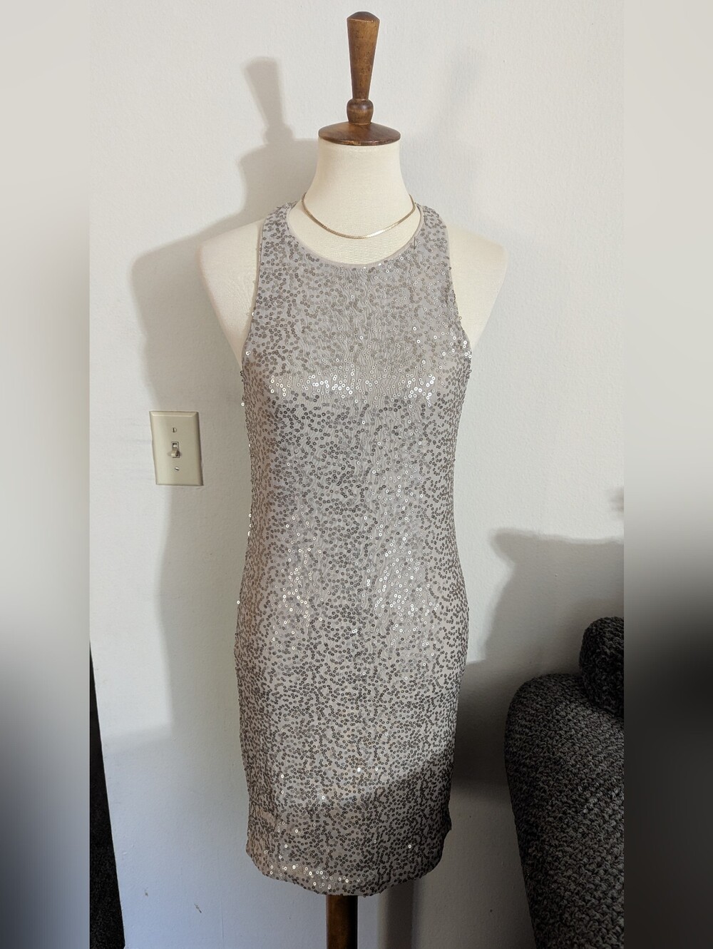 NWT Hollister Sequin Mini Dress Gold Champagne Halter Bodycon Party Medium M